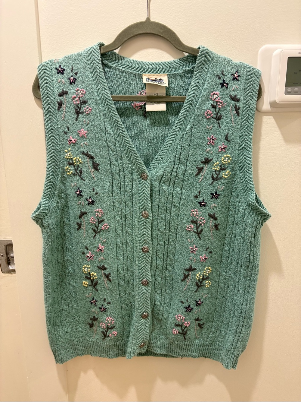 NORTHERN REFLECTIONS | Embroidered Teal Knit Button-Front Sweater Vest